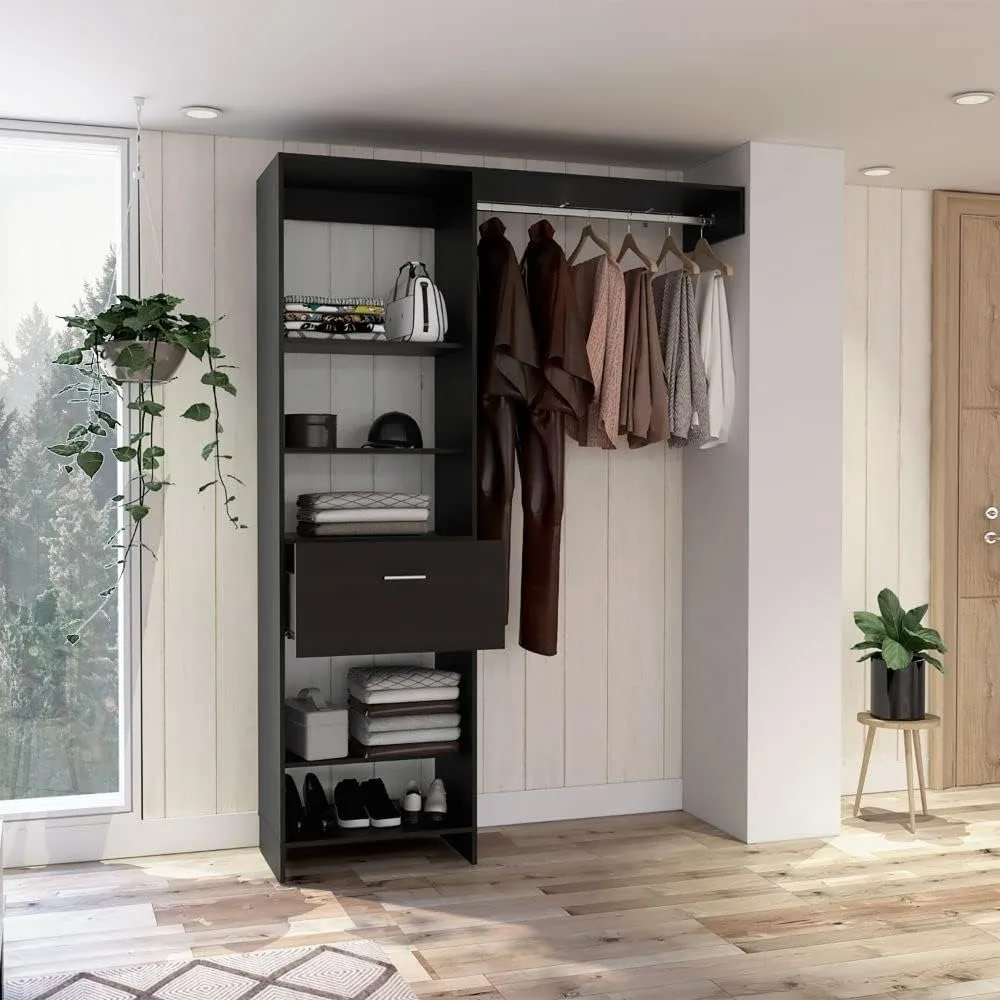 

Hybrid 150 Closet System with 5 Open Shelves, 1 Drawer, and Metal Rod