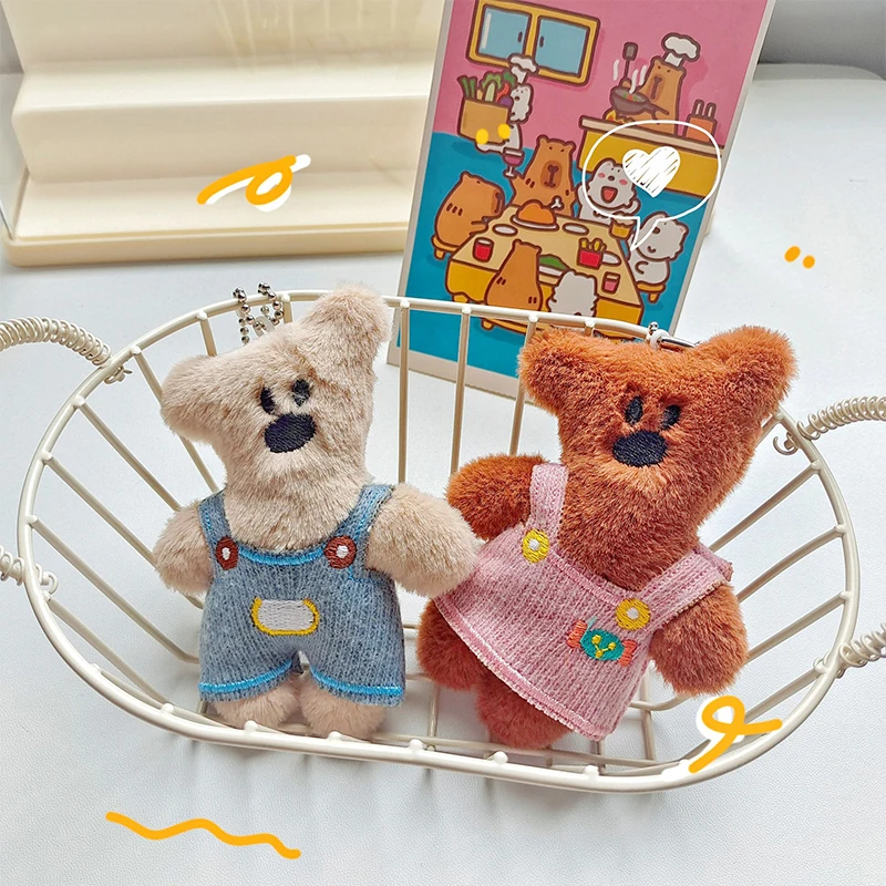 Cartoon Bean Bear Plush Toy Lovely Bear Stuffed Doll Keychain Pendant Plush Doll Couple Bag Charms Children Gift