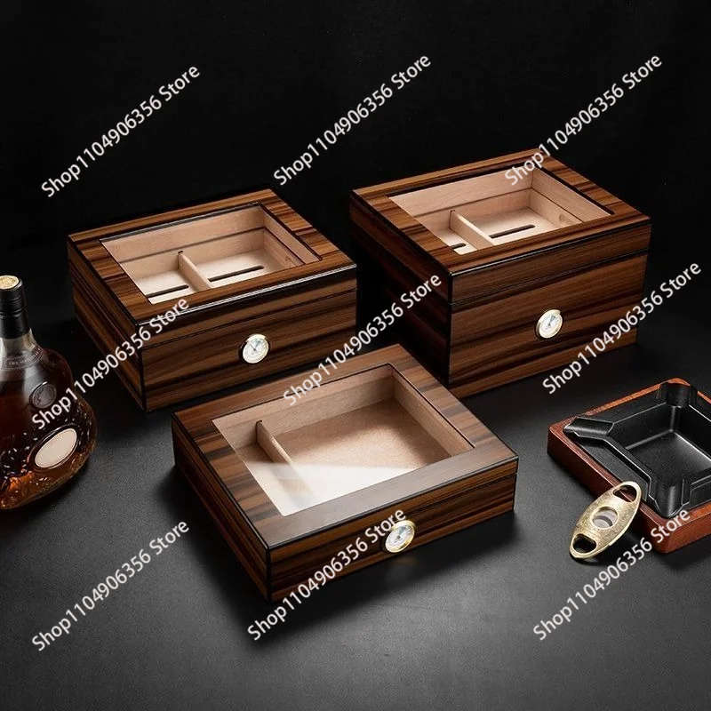 Double Layer Large Capacity Cigar Humidor Box, Spanish Cedar Liner Cigar Case with Humidifier for Home Use
