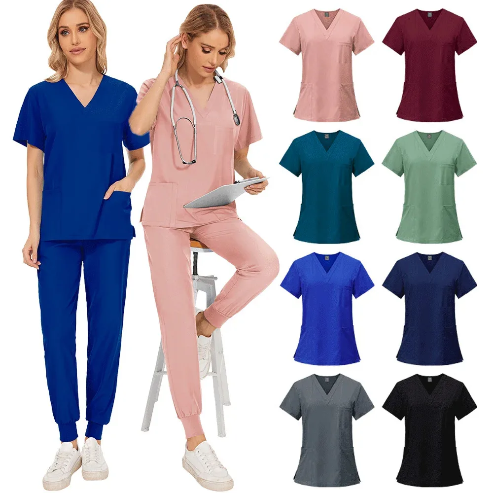 Slim Fit medyczne kobiety mundury kobieta zestaw peelingów akcesoria pielęgniarskie szpitalne fartuchy chirurgiczne klinika stomatologiczna salon kosmetyczny odzież robocza