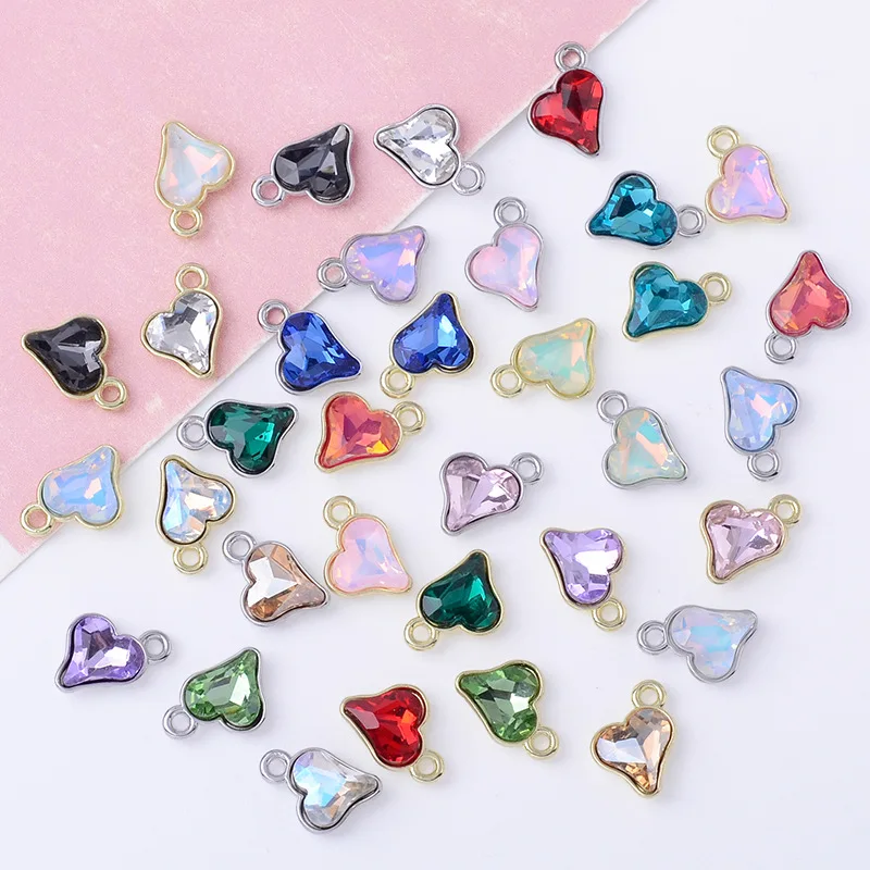 

100Pc set direct supply color crooked peach heart alloy small pendant, handmade simple earrings necklace DIY jewelry material