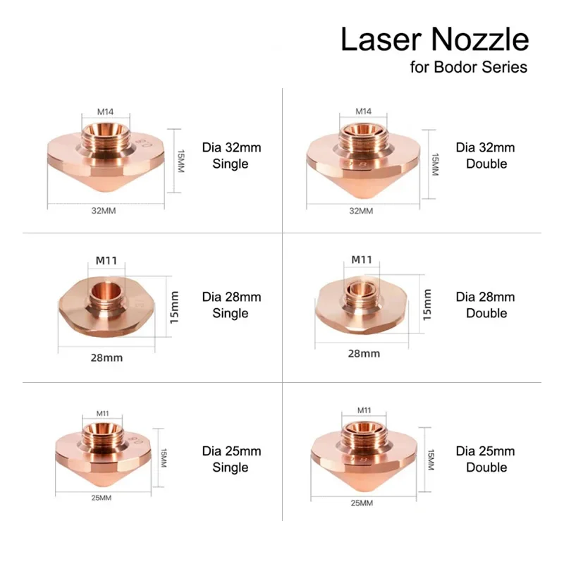 Bodor Laser Cutting Nozzle D32 M14 D28 M11 H15 Laser Single Double Nozzles 1.2 1.5 1.8 2.0 2.5 4.0mm for Bodor Laser Head