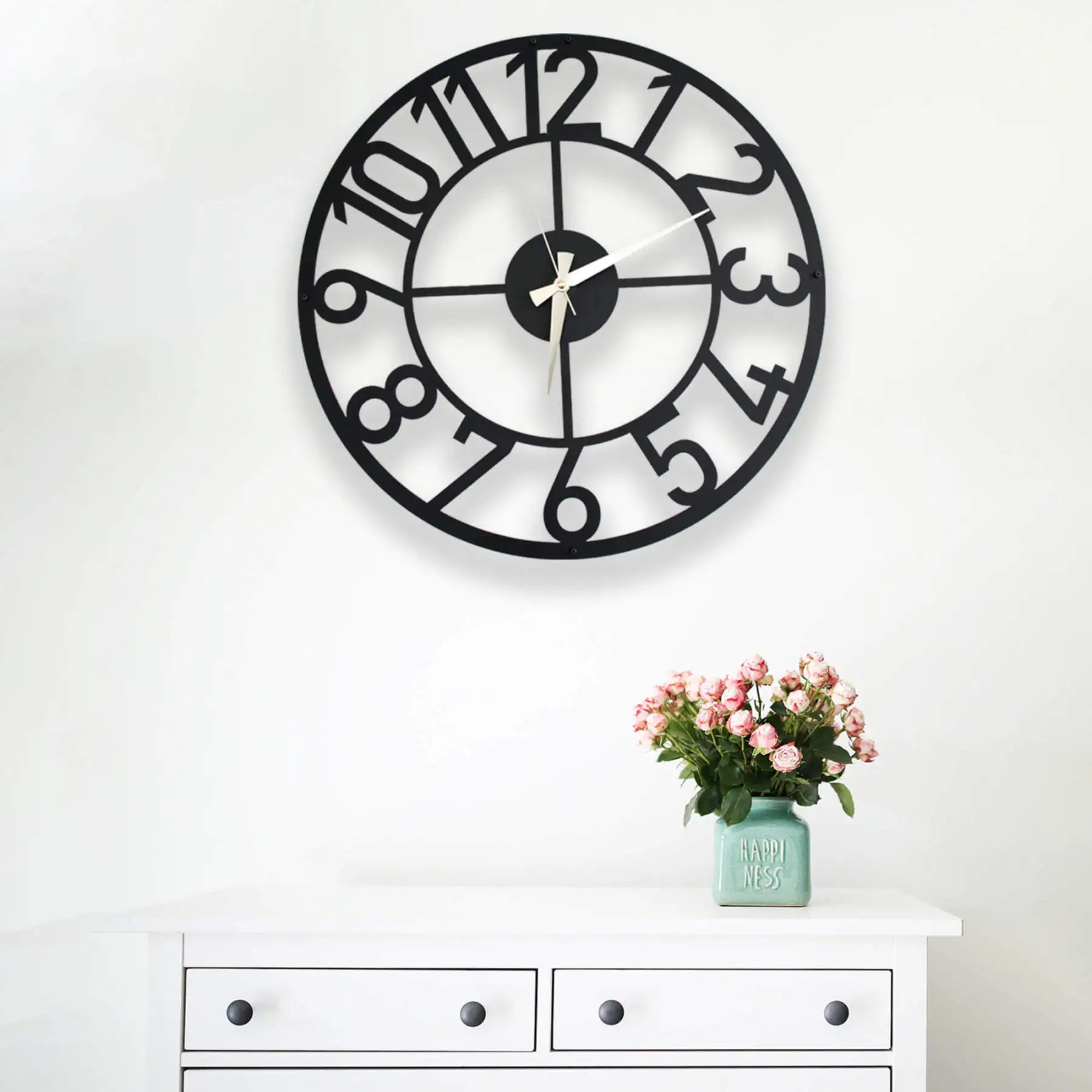 

Decorative Round Numeral Metal Wall Clock 50x50cm Home Office Living Room Bedroom Kitchen