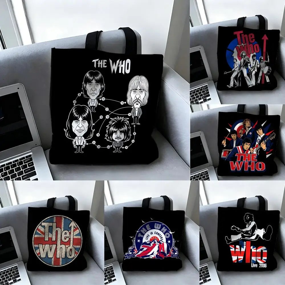 Band The W-Who Aufbewahrungstaschen Doppelseitig Bedruckte Canvas-Tragetasche Große Kapazität Damen-Schulterhandtasche