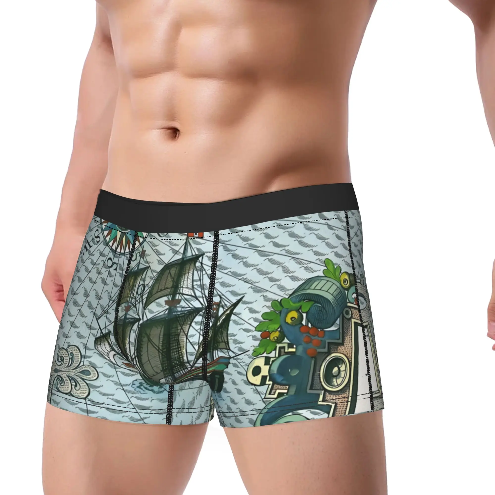 Vintage Nautical Navigation Map Underpants Breathbale Panties Men's Underwear Map Ventilate Shorts Boxer Briefs