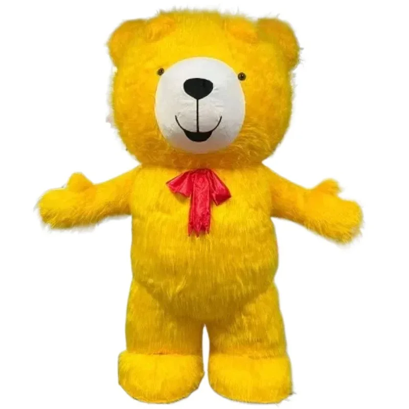 

Yellow Pink Brown Long Haired Teddy Bear Mascot Cosplay Costume Adult Inflatable Performance Costume Advertising Party Props