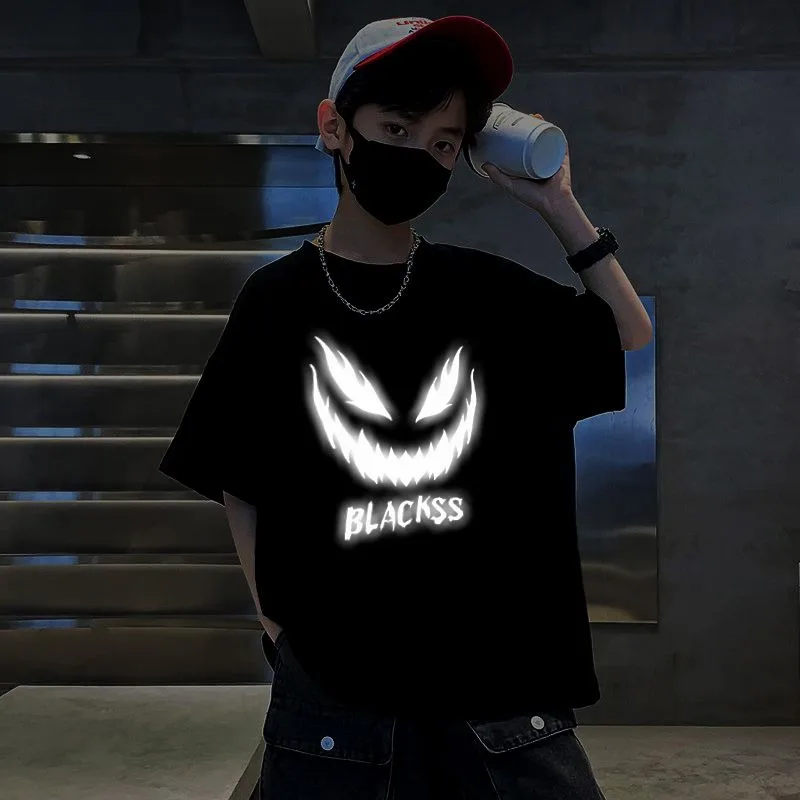 الشباب أجنحة عاكسة تي شيرت القطن قصير الأكمام المحملة فضفاضة تناسب الصيف أعلى المراهقين بنين بنات ملابس الشارع الشهير ملابس عصرية