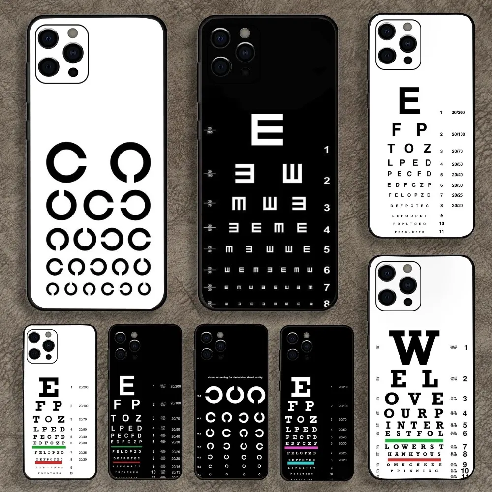 Medical Eye Vision Chart Phone Case For Apple iPhone 15,14,13,12,11,Pro,X,XS,Max,XR,Plus,Mini Soft Black Cover