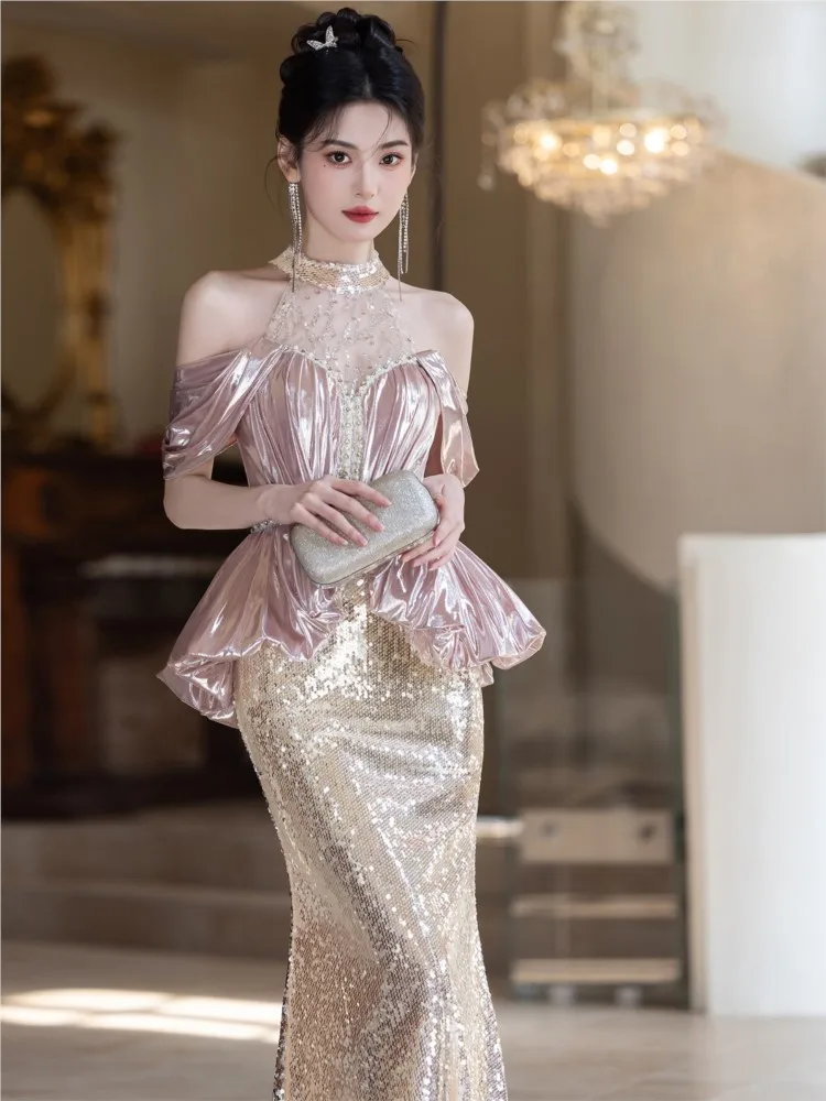 

The new neckline banquet toasting fish-tail elegant and host dress