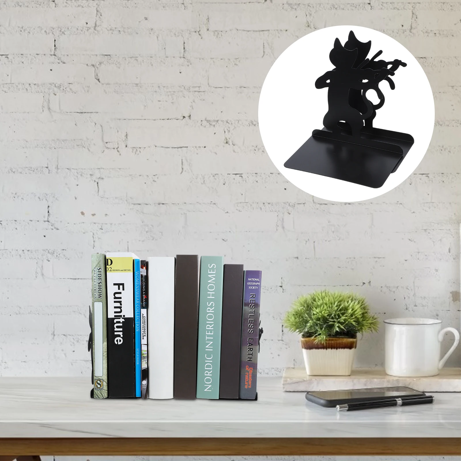 

1 Pair Heavy Duty Metal Bookends Cat Design Decorative Sturdy For Shelves Office Study Organize Books