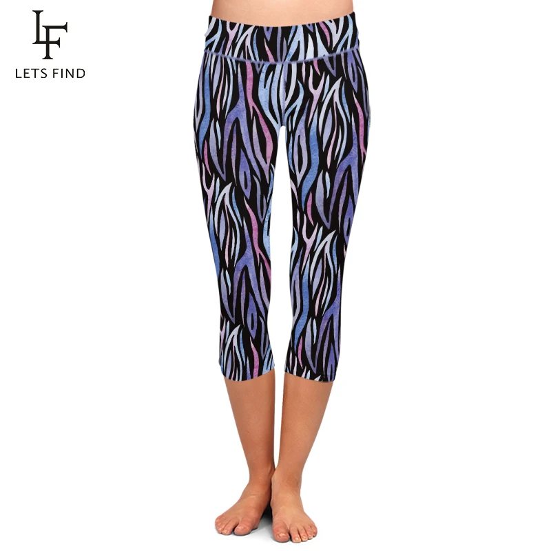 LETSFIND Summer New Sexy Zebra Printed Women Capri Leggings Fashion Fitness Stretch High Waist  Mid-Calf Women Pants