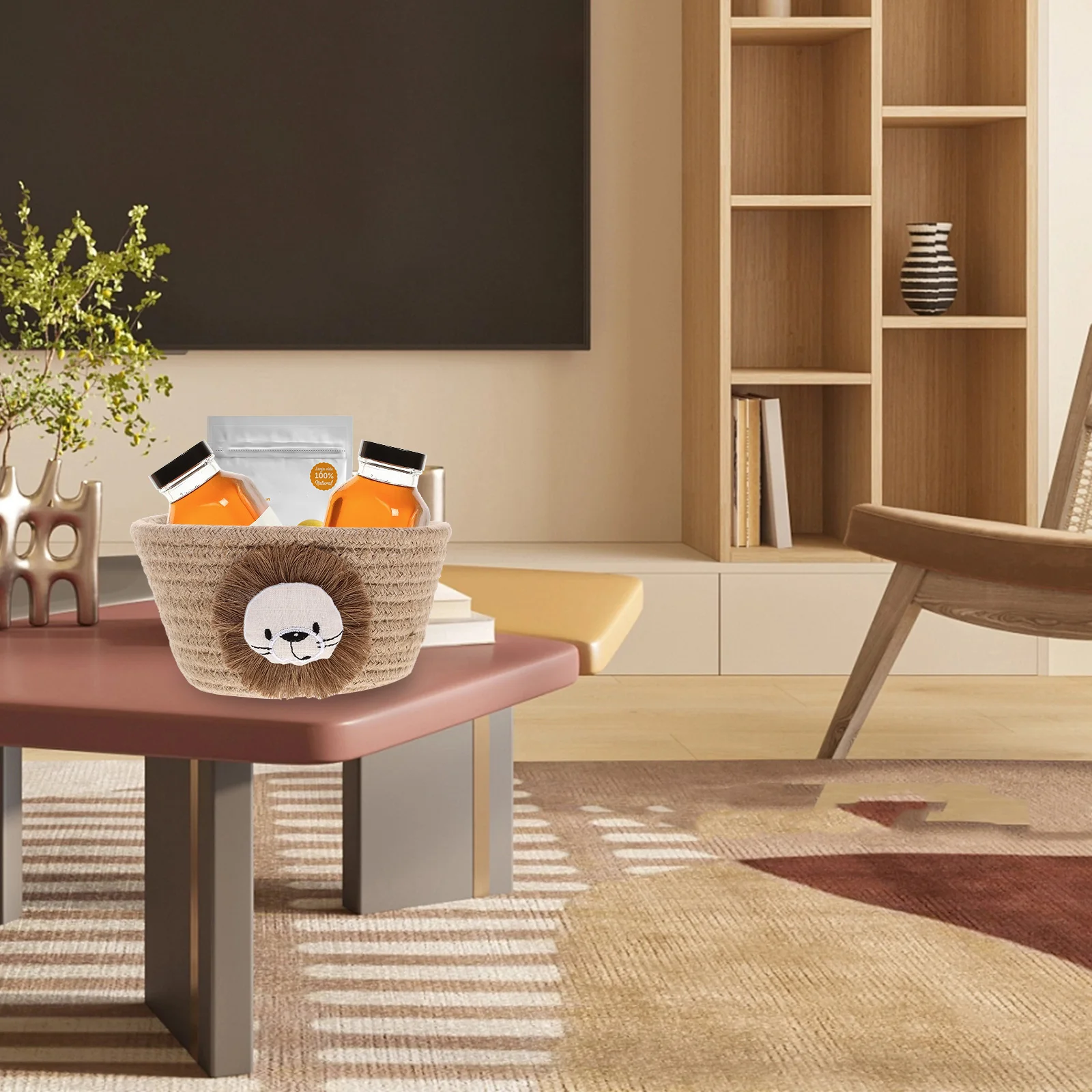 

Cotton Rope Storage Basket Small Lion Brown Animal Woven Home Decor Bathroom Kitchen Entrance Toy Box ganizing Container Nordic