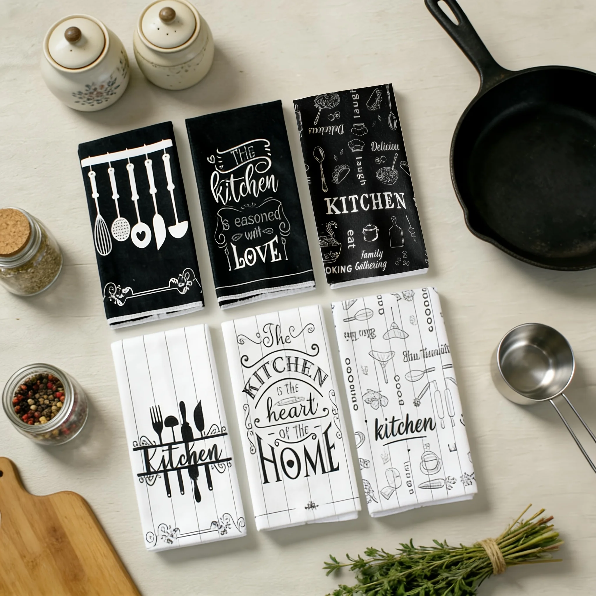 6-Pack Kitchenware Printed Dishwashing Tea Towel Set, Holiday Table Decoration, Hand Washing Only, Kitchen Dishcloth