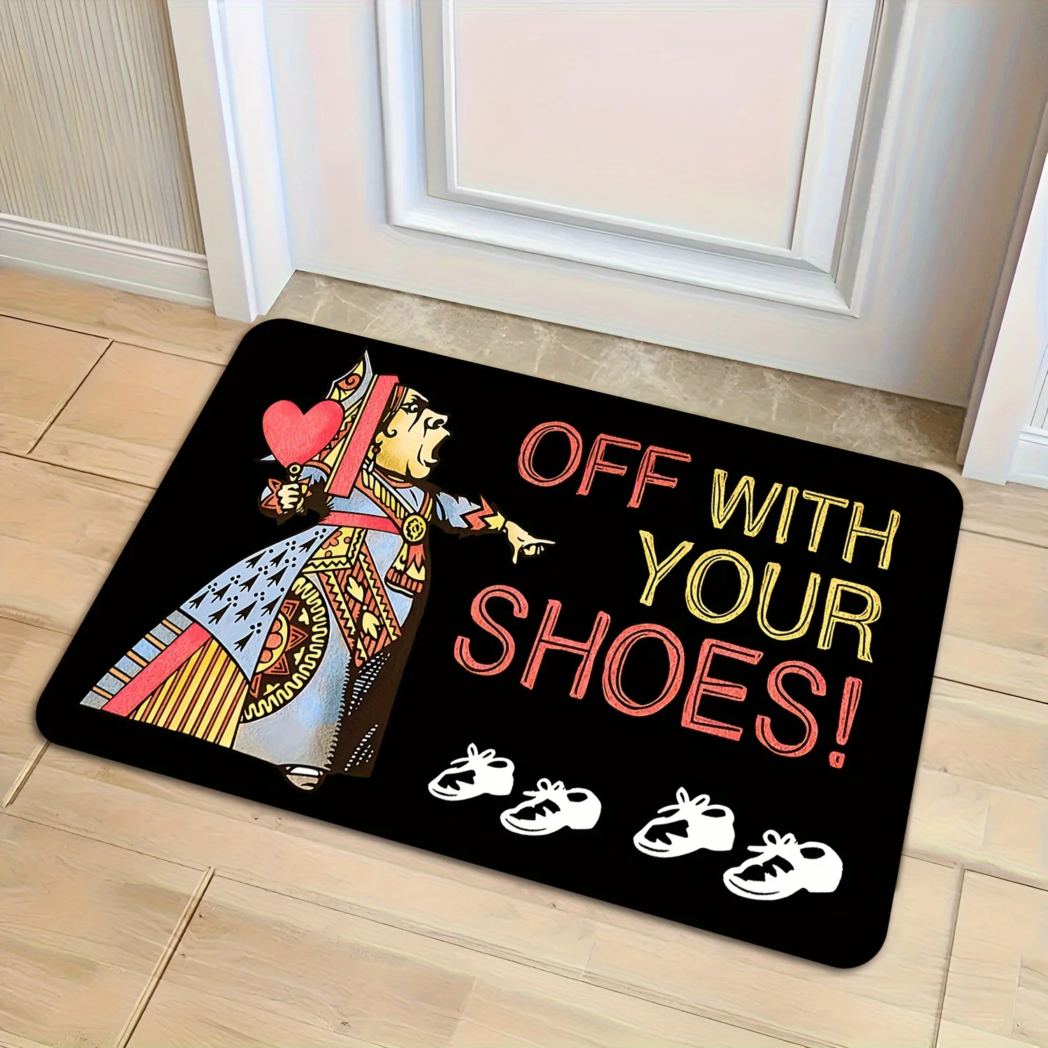 1pc Funny Shoe Removal Mat - Non-Slip Backing, Black with Red Text, for Entryway, Kitchen, Bathroom, Living Room - Home Decor Do