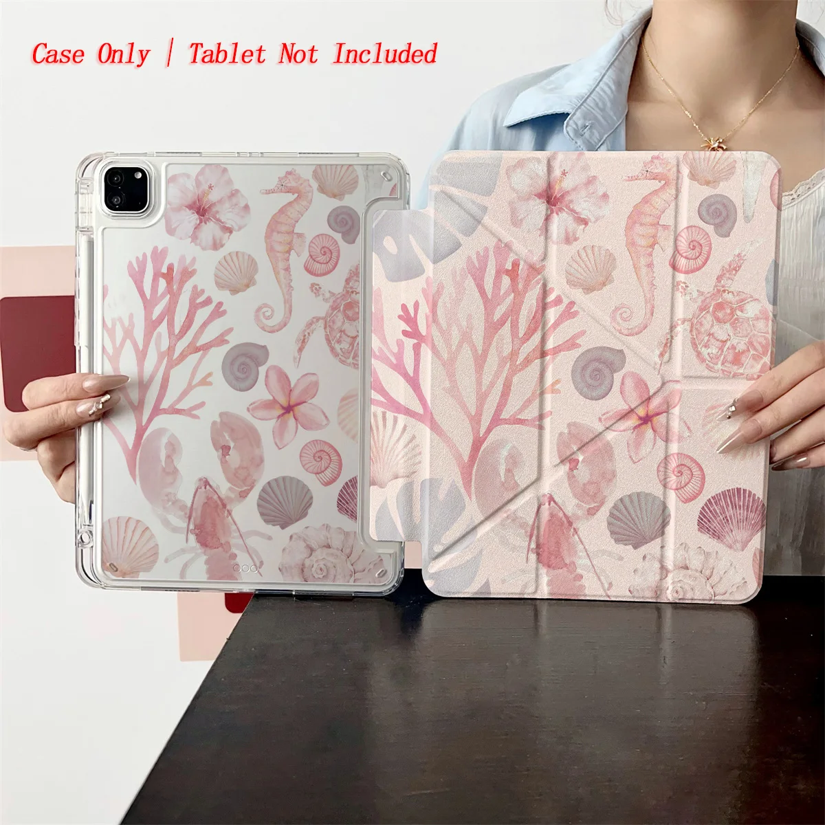 

Dreamy Y-Fold Acrylic Pink Underwater Plants&Animals iPad Case For Apple iPad Pro 11/12.9 Air 3/4/5 Mini 5/6 8th-10th Gen Cover