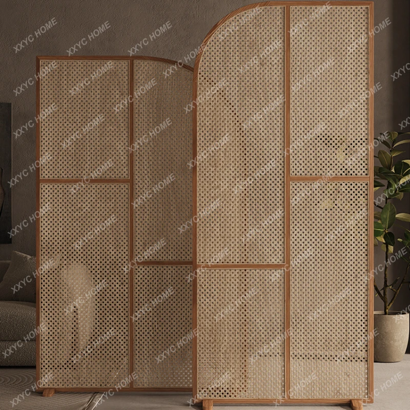 

Solid Wood Rattan Subareas Screens Living Room Entrance Home Cover Modern Simple Bedroom Entrance Combination Seat Screen