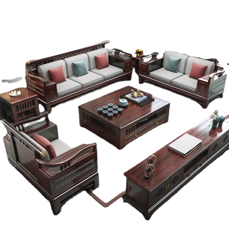 

YY Chinese Style Solid Wood Log Sandal Wood Color Classical Redwood-like Wooden Sofa