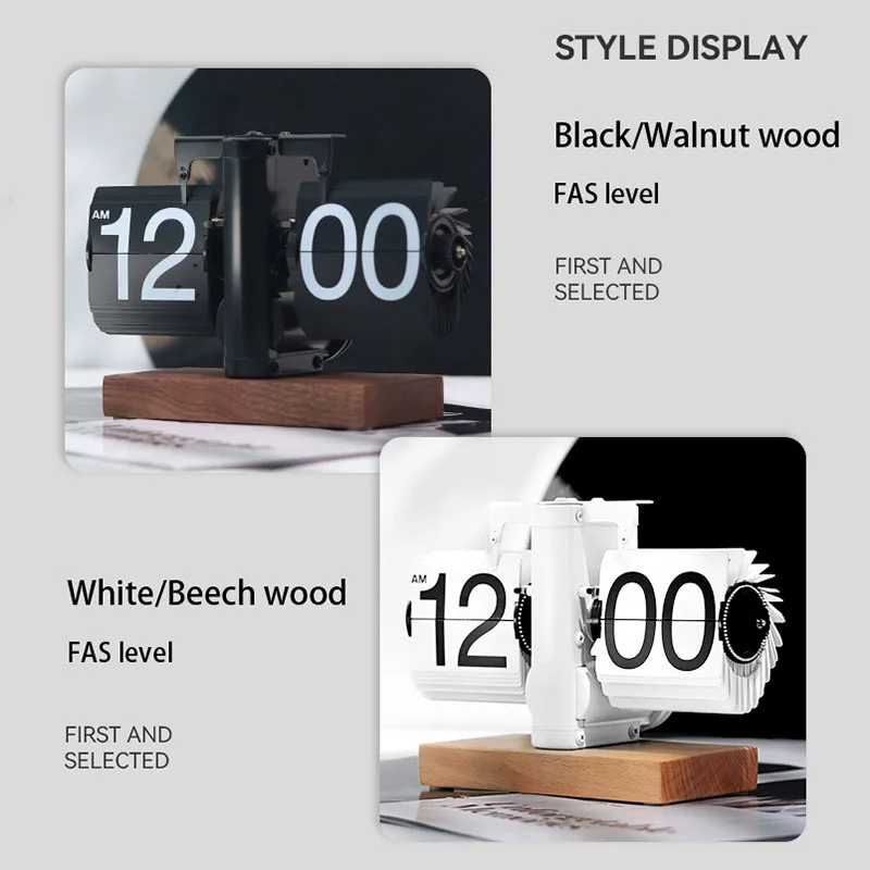 Stylish Flip Table Clocks Nordic Walnut Mechanical Office Decorative Digital Bedside Clock Desk Accessories Decorating Items