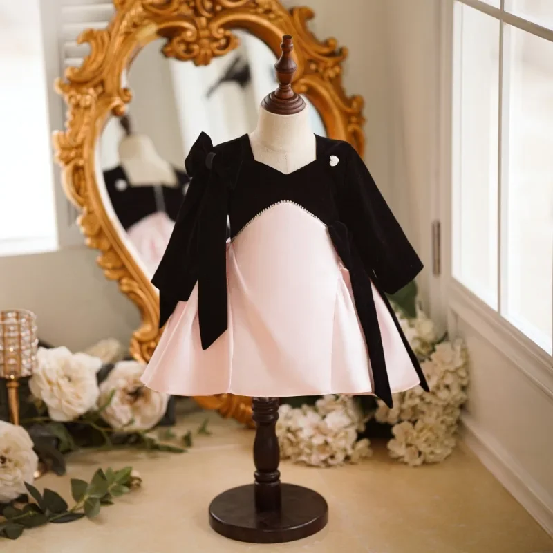

Birthday Autumn and Winter Children's Pink Assorted Black Princess Dress