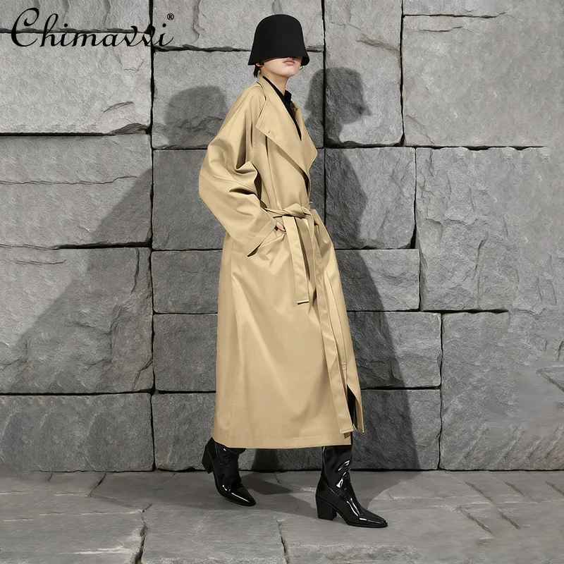 

French Style Elegant Simple Solid Color Trench Coats 2025 Autumn Fashion Single-Breasted Lace-Up Slim Loose Long Jackets Women