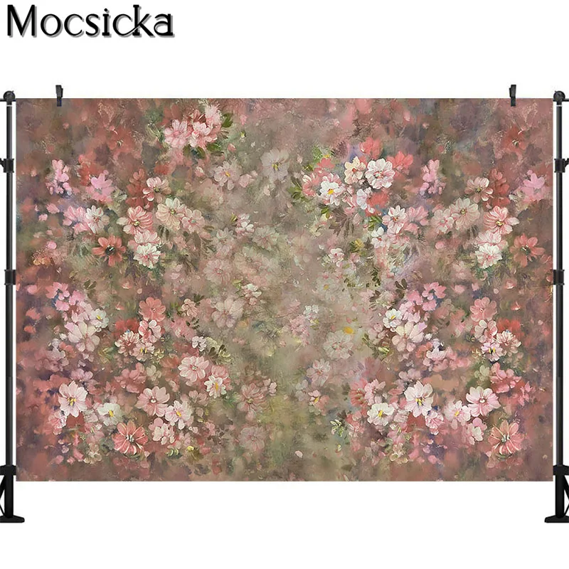 Mocscika Studio Photography Background Pink Floral Oil Painting Backdrop Pregnant Woman Newborn Baby Portrait Photo Prop Banner