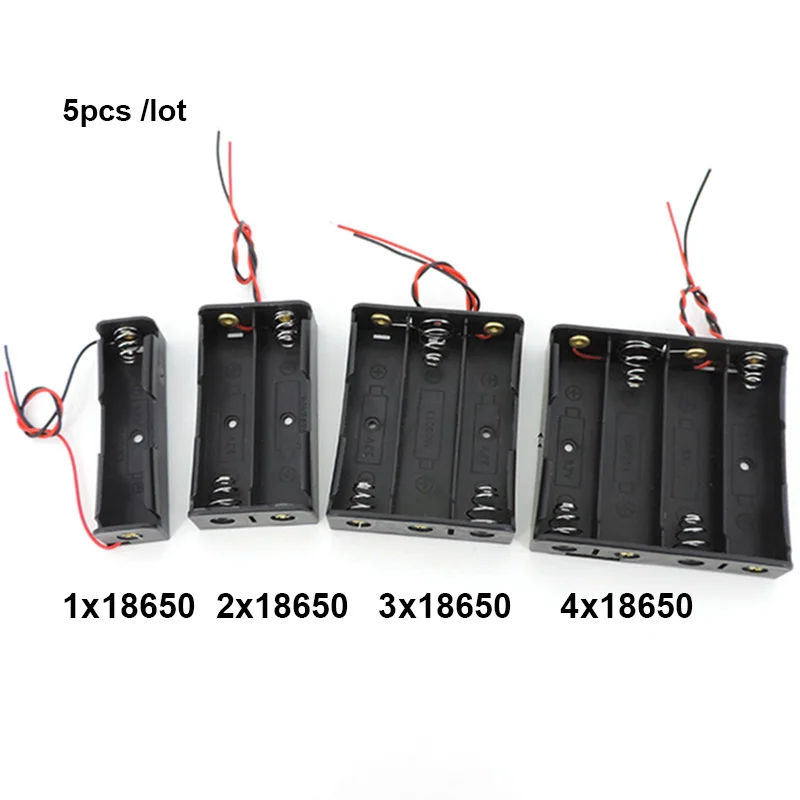 5pcs 1/2/3/4 Slot port 18650 Battery Storage Box Case DIY  Way Batteries 3.7v Clip Holder Black Plastic Container Wire Lead 2Pin