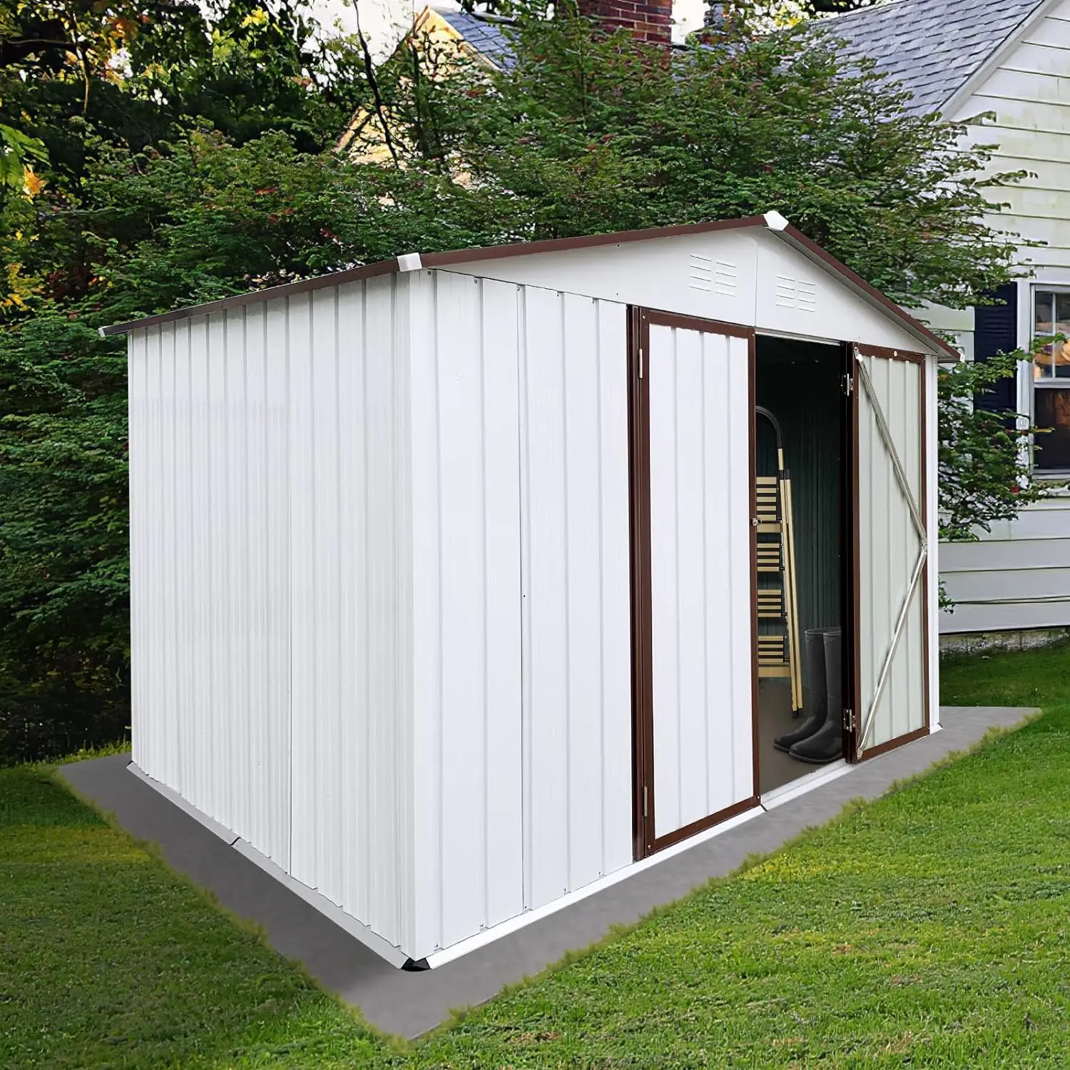 10x8 FT Metal Garden Sheds with Hinged Door and Padlock & Punched Vents,Aluminum Outside Shed w/Eco-Friendly Painting, forTool