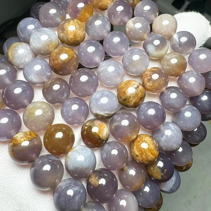 Meihan (Free Shipping) Wholesale Natural AAA Smoky Purple Opal Chalcedony Smooth Round Beads For Jewelry Making DIY