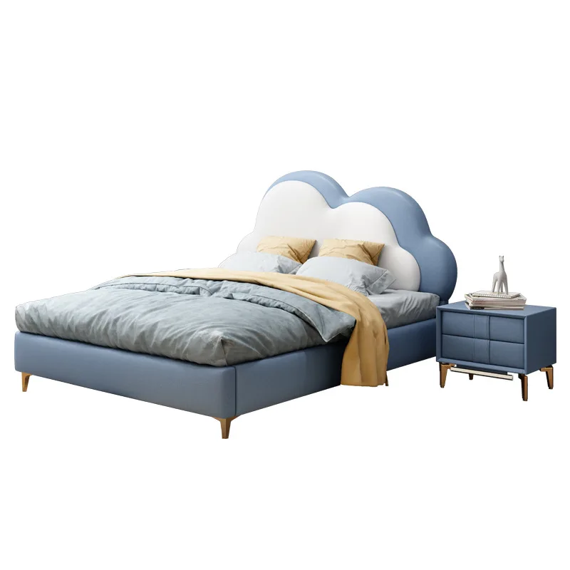 New Design Kids Bedroom Furniture Cartoon Girls and Boys Wooden Single Bed Frame PU Upholstered Children's Bed