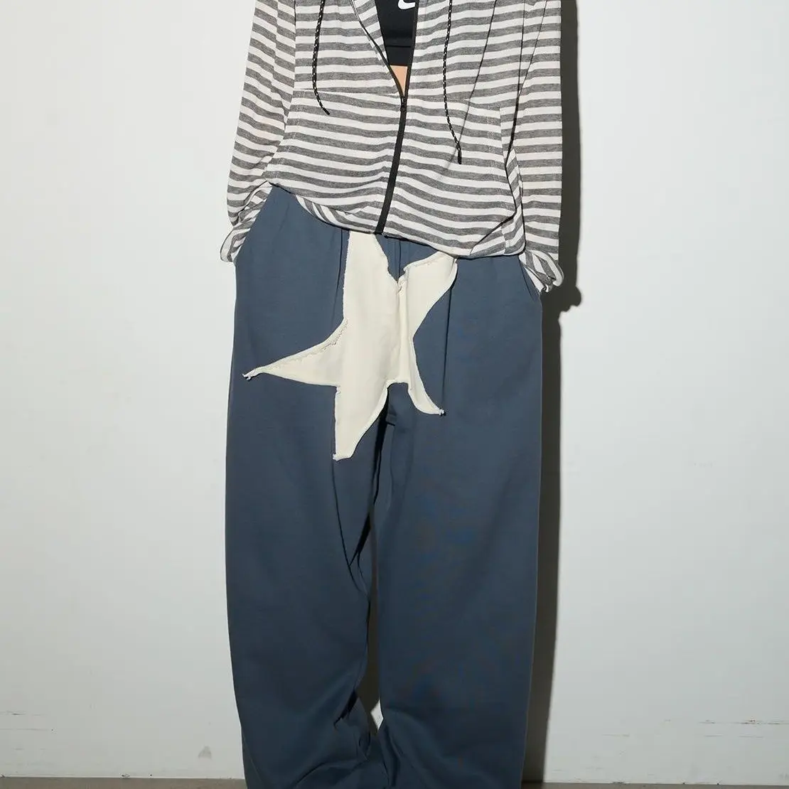Men's Retro Star Patterned Sweatpants Casual Pants Wide Legs Hip-hop Boys Summer Bottom Male High Waist Unisex Baggy Trousers