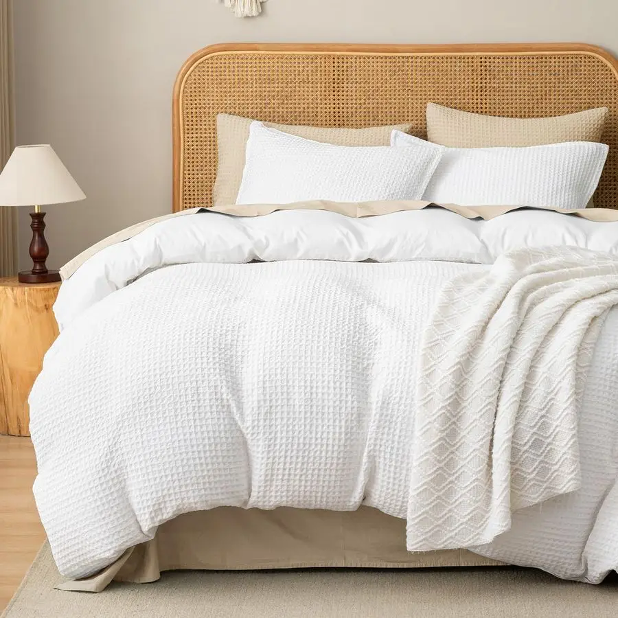 

Home Waffle Weave Duvet Cover Set King Size,Soft Breathable 3pcs Comforter Cover Set with 2 Pillowcases,Textured Home Decor Bedd
