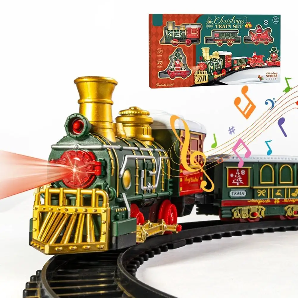 Christmas Train Set Electric Toy Railway With Realistic Steam Smoke Music Lights Kids Holiday Gift Party Decor