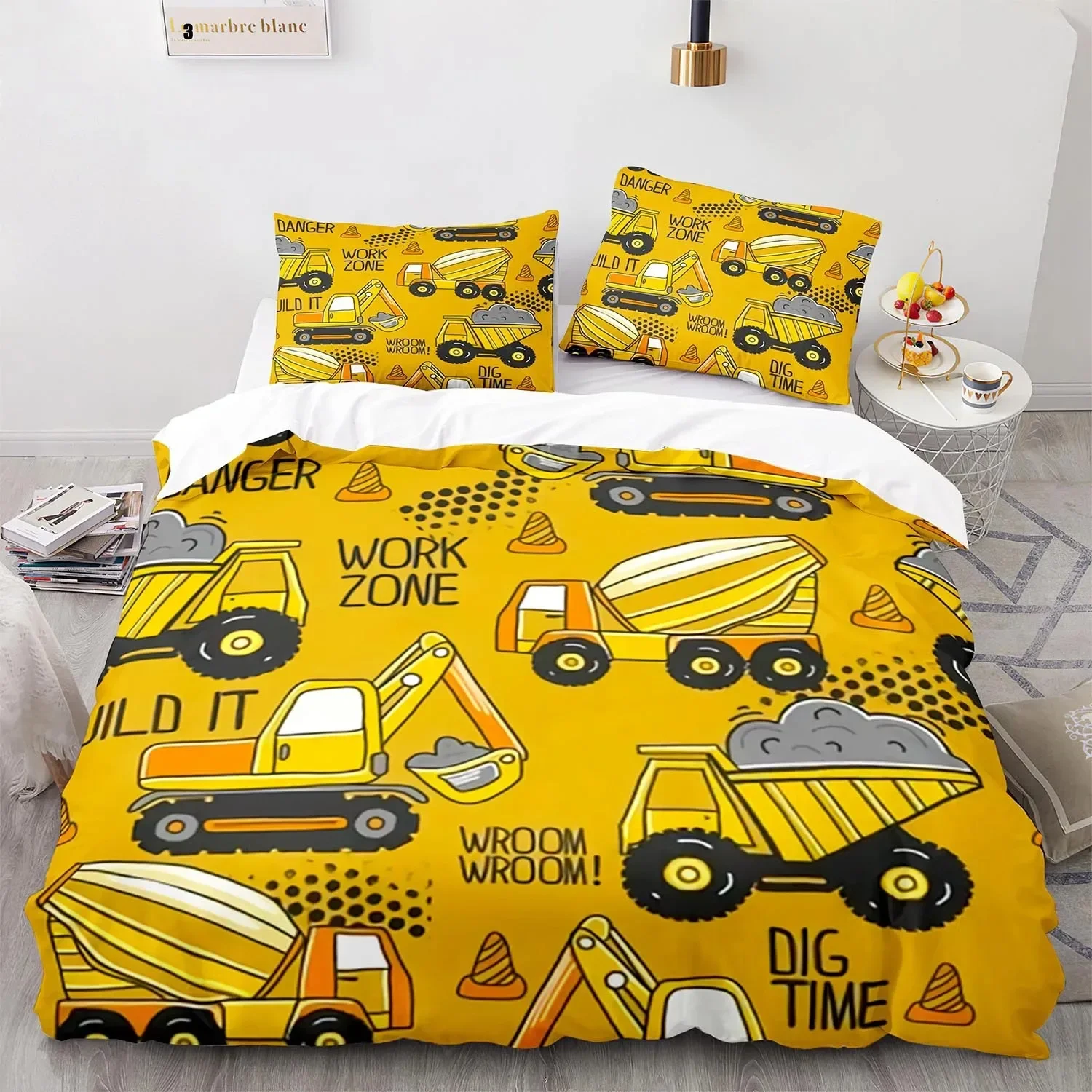 Engineering Vehicle Bedding Set Single Twin Full Queen King Size Excavator Bed Set Aldult Kid Bedroom Duvetcover Sets 3D