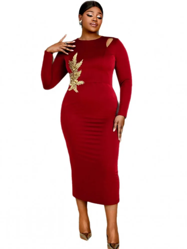 L-4XL Plus Size Kleding Jurken Vrouwen Geborduurde Fluwelen Gewaden Lange Mouw Street Style Casual 3XL Big Size Maxi Jurk Oversized