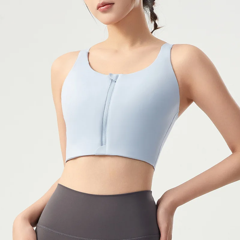 

Plus Size High Strength Women Yoga Front Zipper Sports With Shock-proof Chest Pad Tank Tops Elastic Breathable Comfortable Vest