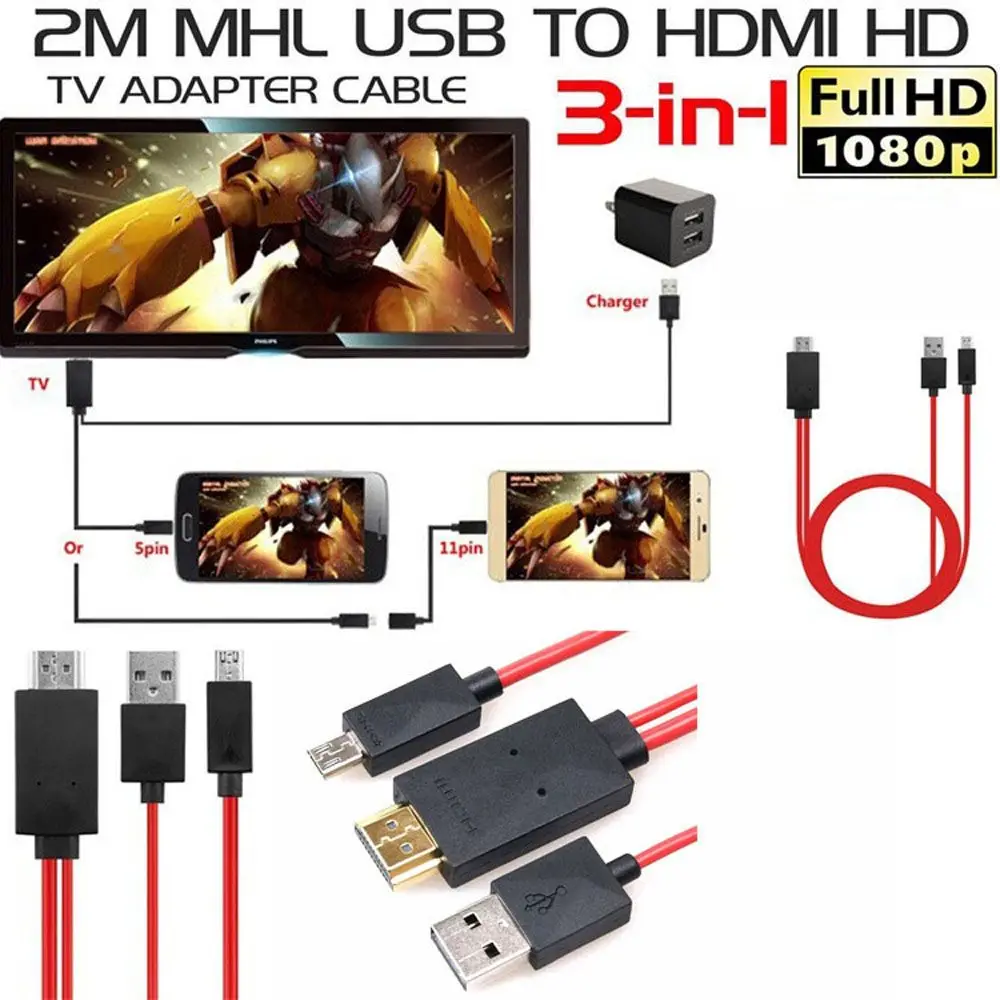 MHL Micro USB to HDMI 1080P HD TV Cable Adapter for Android Phones 2m