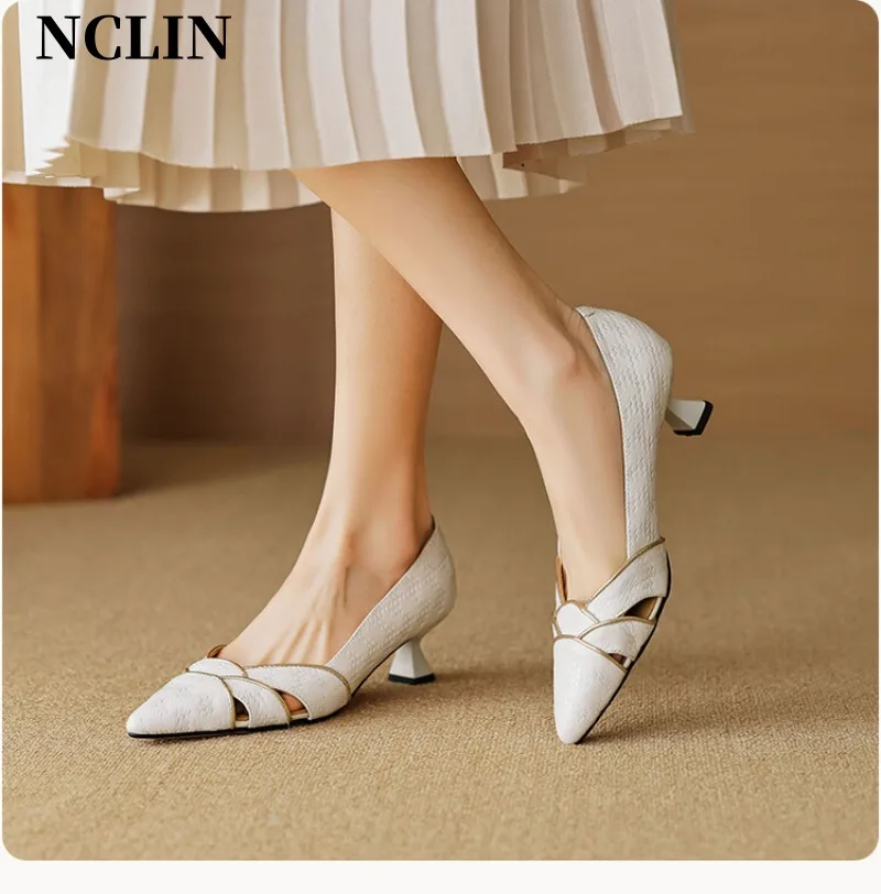 2024 Spring/Summer New Women Shoes Thin Heel Pointed Toe Shoes Genuine Leather Women Shoes High Heel Loafers Zapatos De Mujer