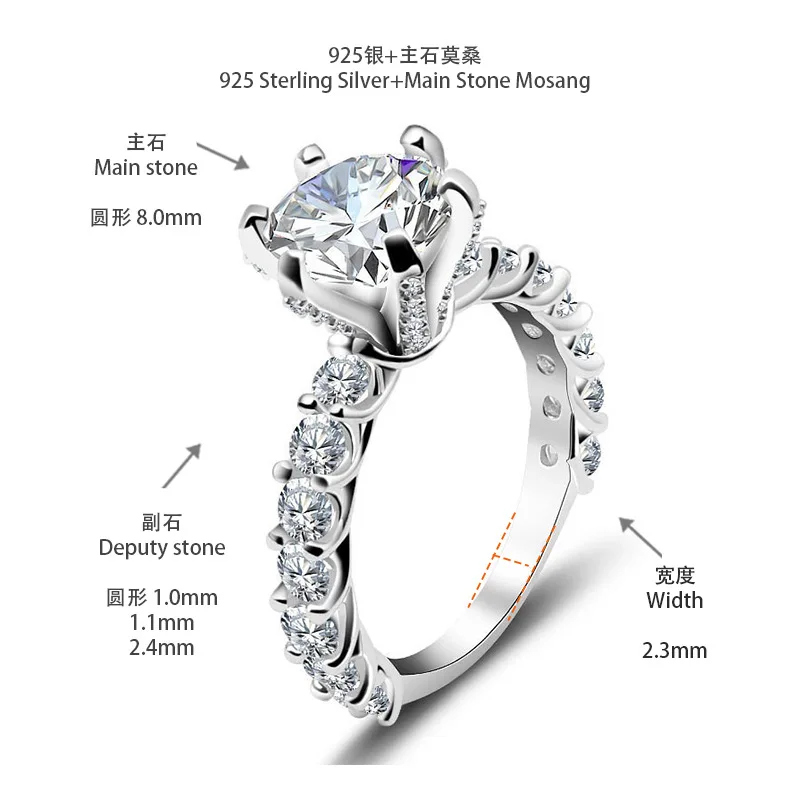 

3ct D Color Moissanite Ring S925 Sterling Silver Plated 18k White Gold Eternity Band Wedding Engagement Party Rings For Women