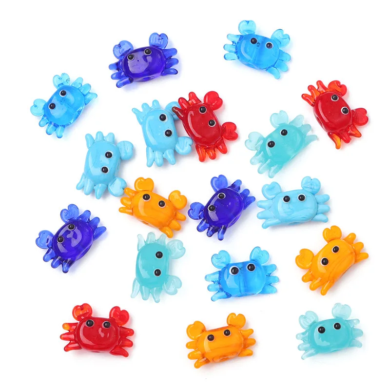 Cartoon Glass Transparent Small Crab Straight Hole Bead Diy Accessory