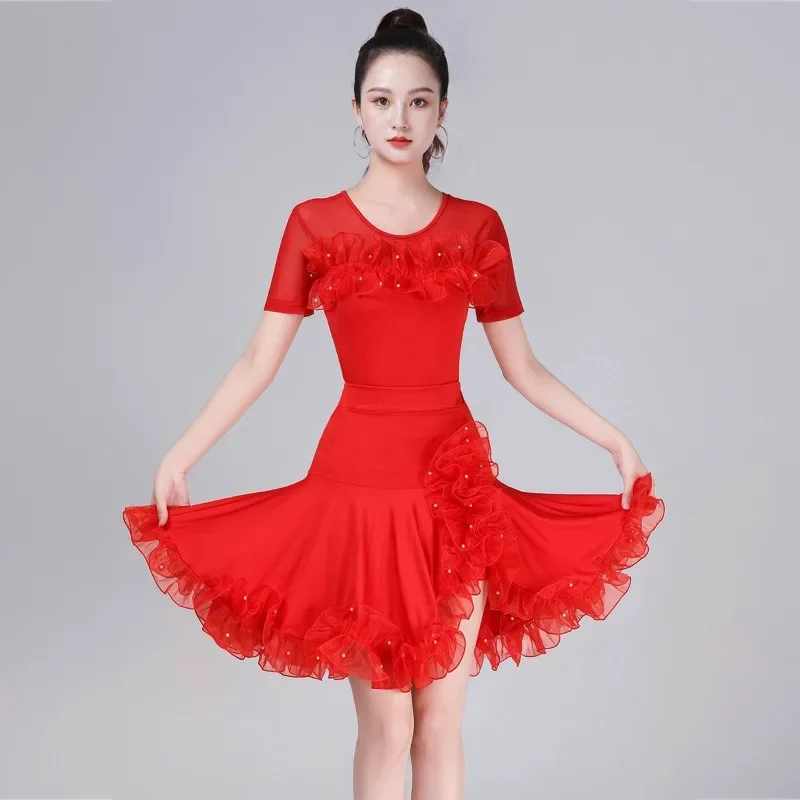 customized latin dance dress women adult sleeveless fringe dress dance practice clothes stage ballroom dress standard suit