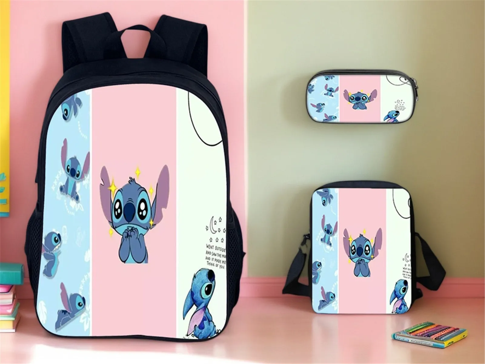 Stitch Lightweight Backpack,School Classic Bookbag and Pen Box,Shoulder Bag 3Pcs Set for Boy,Girl