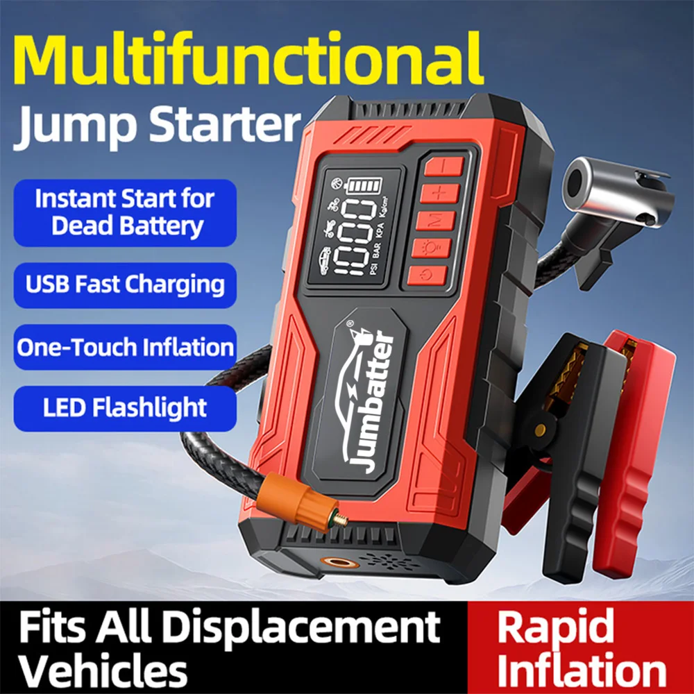12V Car Jump Starter Portable Battery Booster Pack Up to 6.0L Gas Diesel Engine Power Bank LED SOS for SUV Truck Motorcycle