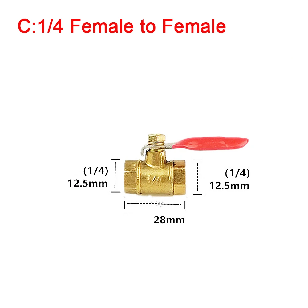 1/4 "1/2" BSP Vrouwelijke Buitendraad Twee Manier Messing Pneumatische Uitschakeling Kogelkraan Pijp Connector Koppeling adapter