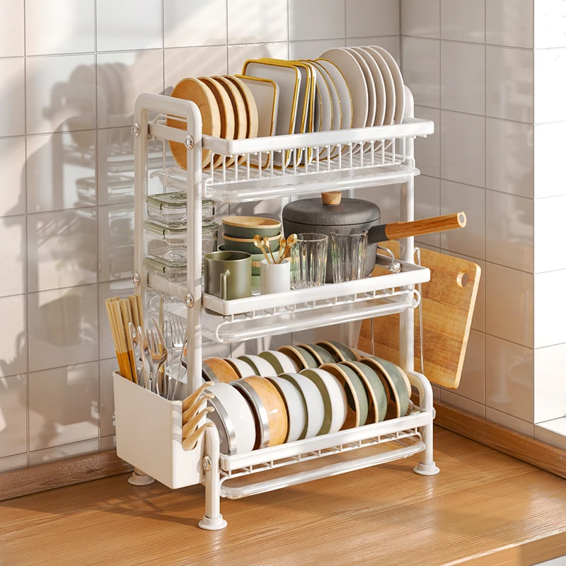 

Kitchen Multi-layer Sink Dish Drainer Home Bowl and Plate Storage Rack with Double Load-bearing Shelf for Tableware