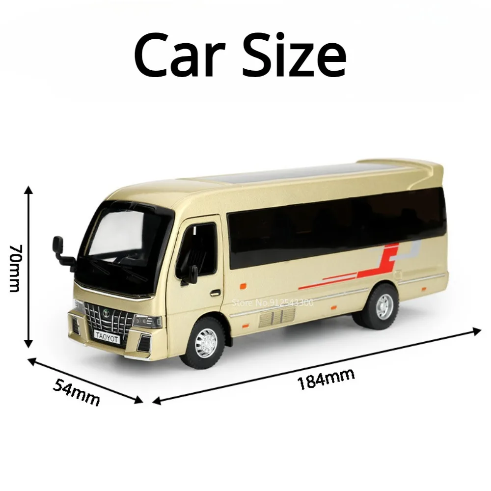 1/32 Scale Coaster Bus Alloy Car Model Toy Metal Diecast Doors Opened Models with Sound Light Pull Back Toys for Boys Kids Gifts