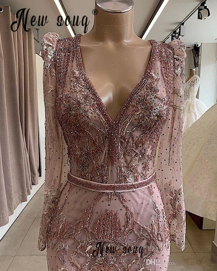 Robe de Soirée Rétro Rose à Manches sulfet Col en V Profond, Blush, Grande Taille, Élégante, pour ixde Mariage, Deuxième Réception, 2023