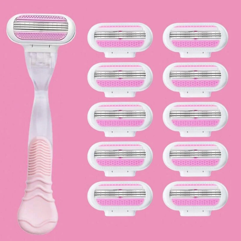 Safety Razor Blades Women Beauty Bikini Hair Removal Shaving Blades Set Shaver 3-Layer Replacement Heads ﻿