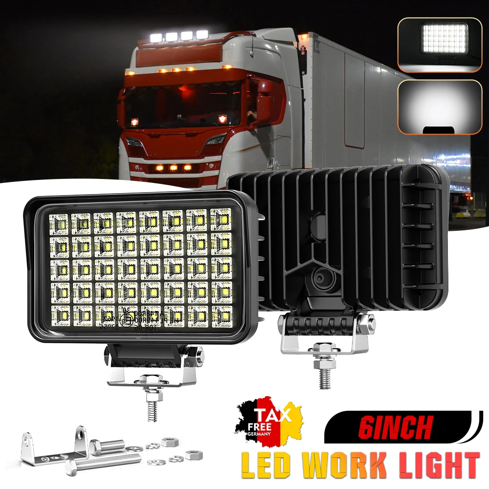 HL 6 inch Square LED Work Light Flood Beam Headlight Offroad 4x4 for Construction Machinery Vehicle Lights Excavators 12V 24V