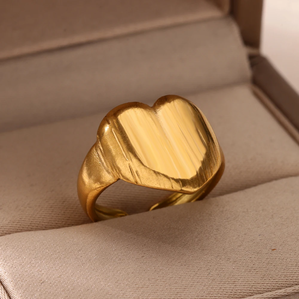 

Fashion Heart Rings For Women Stainless Steel Gold Color Adjustable Heart Finger Ring Engagement Wedding Christmas Jewelry Gift