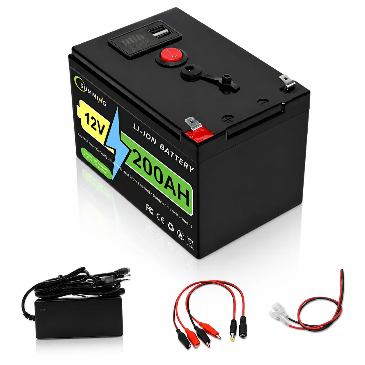 200Ah 12V LiFePO4 Deep Cycle Battery, Rechargeable 200Ah Battery Built-in BMS for Scooters, Solar Energy, Fish Finder